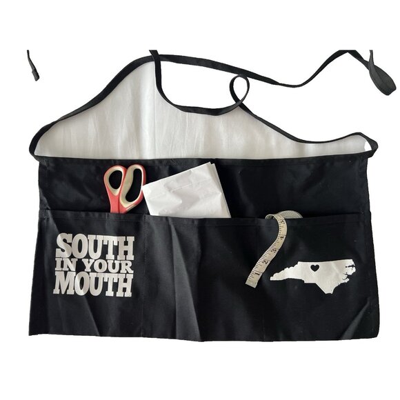 "South In Your Mouth" Waist Apron Black White 3-Pocket North Carolina Map USA - Picture 3 of 7
